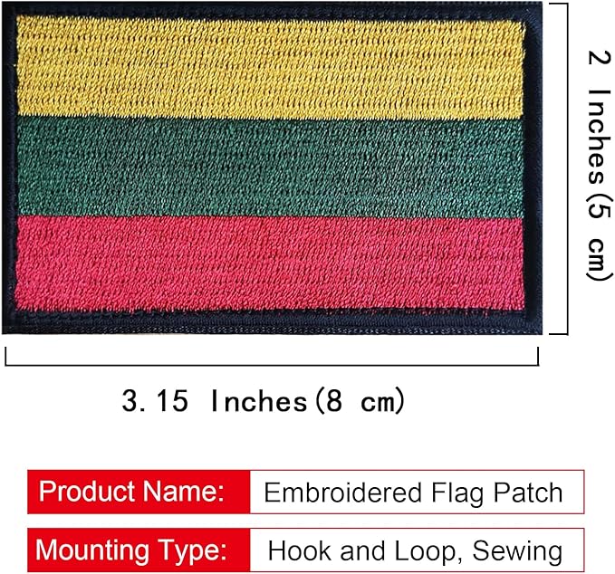 EmWoot 2PCS Lithuania Flag Patch Embroidered Morale Patch Military Tactical Patches Hook and Loop