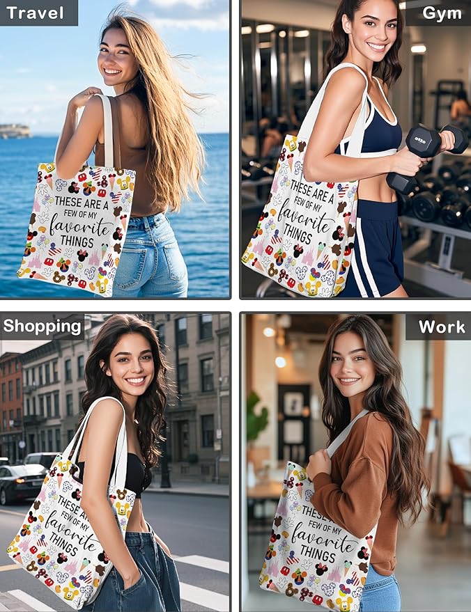CEASQVAA Vacation Trip Gift Fairytale Fans Canvas Tote Bag Mouse Family Trip Snacks Tote Bag Magic Kingdom Gift Mouse Favorite Things Reusable Grocery Bag for Casual Shopping Travel