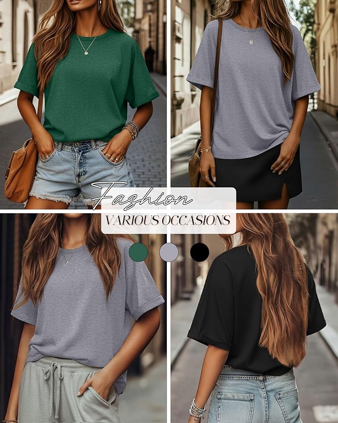 Riyiper 3 Pack Women's Oversized T-Shirt Half Sleeve Summer Tees Casual Loose Fit Crew Neck Basic Tops