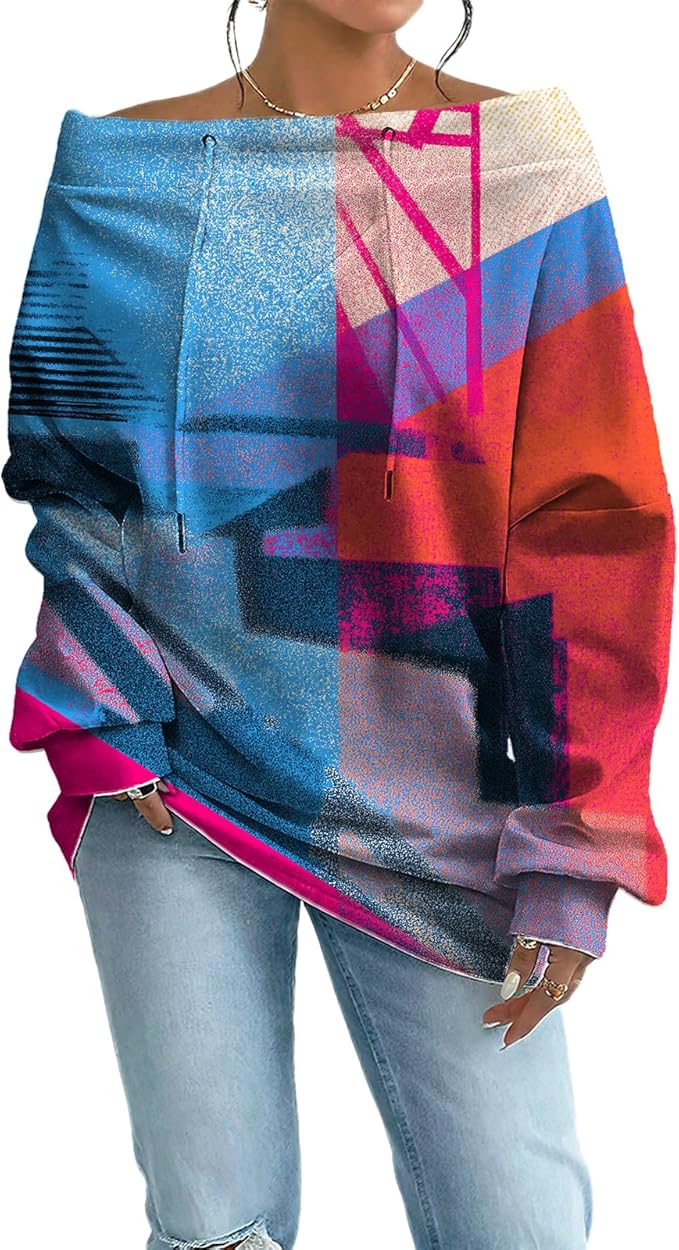 Womens Sweatshirts Floral Print Sexy Off The Shoulder T Shirts Oversized Long Sleeve Pullover Fall Tops