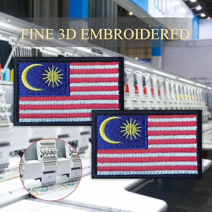 EmWoot 2PCS Malaysia Flag Patch Embroidered Morale Patch Military Tactical Patches Hook and Loop