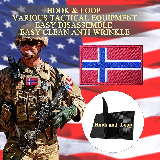 EmWoot 2PCS Norway Flag Patch Embroidered Morale Patch Military Tactical Patches Hook and Loop