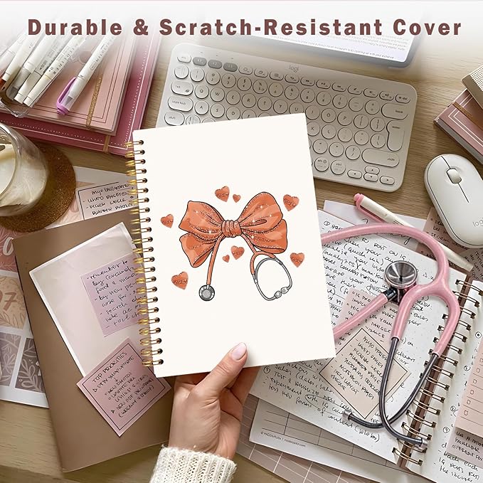 Lacama Bow Nurse Notebook Journal, Orange Nursing School Essentials, Nursing Student Graduation Gifts, Nurse Gifts for Women Nurse Appreciation Gift, Coquette Stuff Stethoscope Notebook