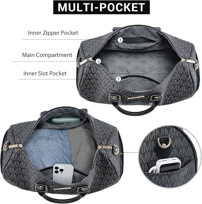 Women PU Leather Monogrammed Duffel Bag for Men- Scratch-Resistant Waterproof, Multi-Pocket Design, Large Capacity Carry-On for Gym Yoga Work Travel Weekender