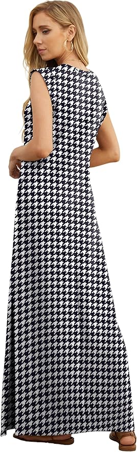 GRECERELLE 2026 Women Year-Round Casual Round Neck Loose Split Wrinkle-Free Long Maxi Vacation Dress with Pockets (XXS-4XL)