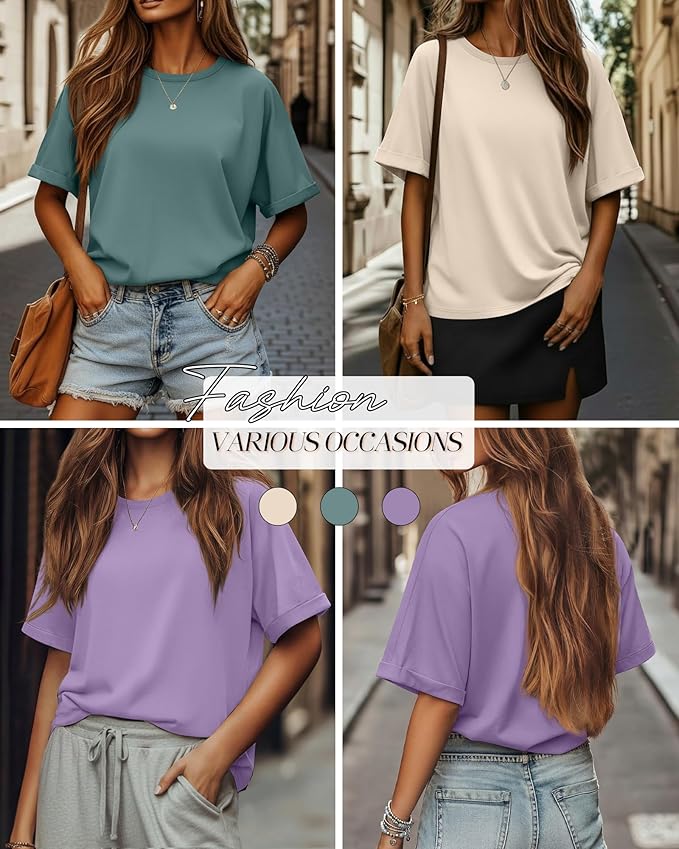 Riyiper 3 Pack Women's Oversized T-Shirt Half Sleeve Summer Tees Casual Loose Fit Crew Neck Basic Tops