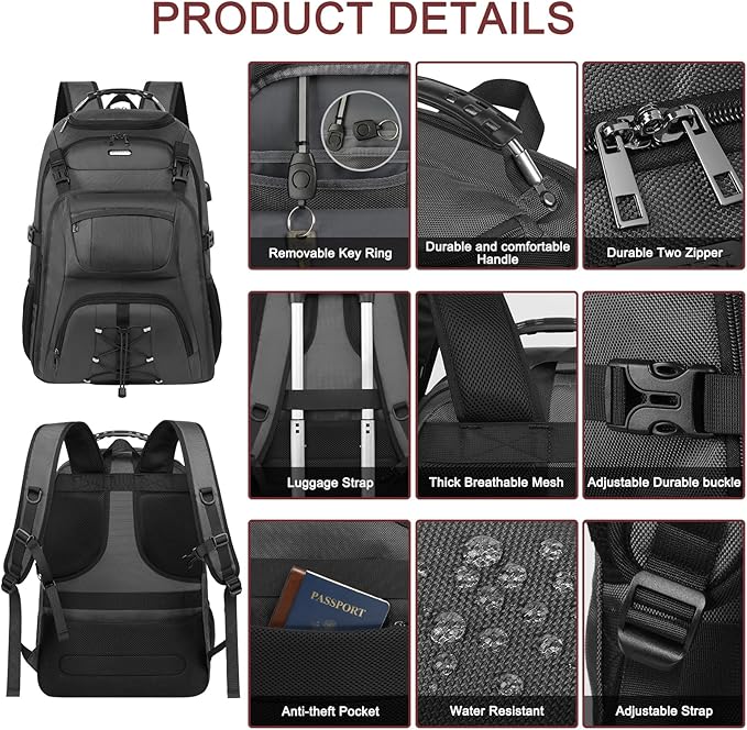 TSA Friendly Travel Laptop Backpack 18.4 inch XXXL Gaming Backpack Water-Repellent College Daypack Business Backpack with RFID Pockets & USB Port for Men