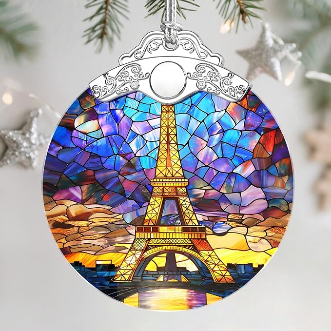 Christmas Ornaments: Stained Glass Ornament, Christmas Tree Ornament, Hanging Ornaments for Home Decor & Xmas Tree Decorations – Exquisite Holiday Decor, Gifts & Holiday Present - Eiffel Tower