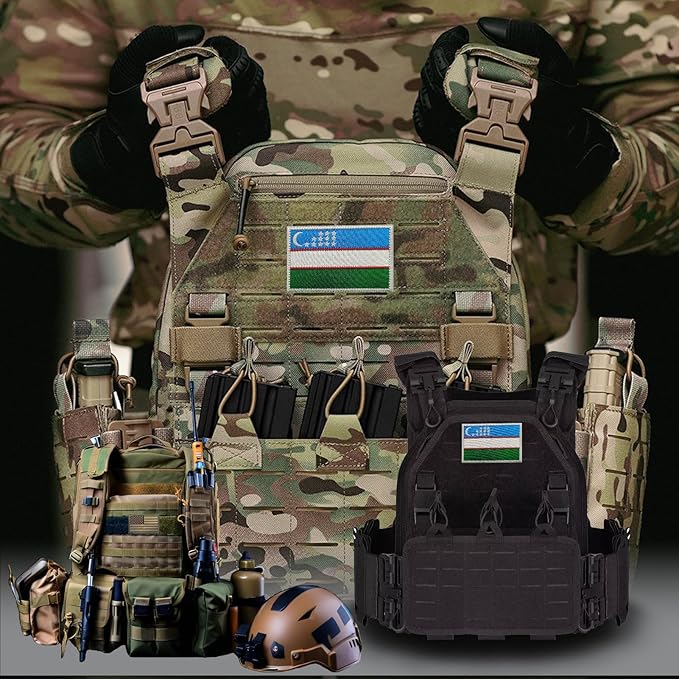 EmWoot 2PCS Uzbekistan Flag Patch Embroidered Morale Patch Military Tactical Patches Hook and Loop
