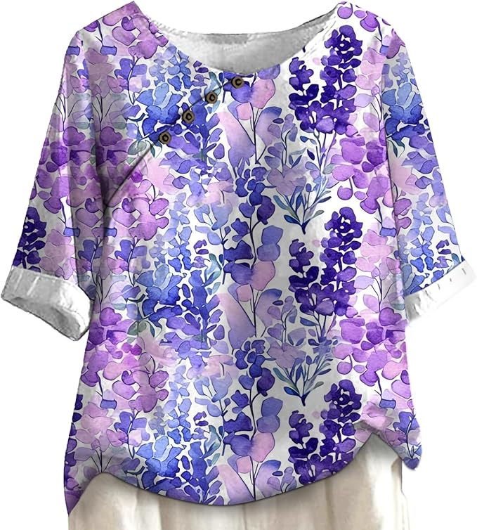 Women's Shirts Dressy Casual Asymmetric Side Button Down Design Tops Summer Loose Fit Crewneck Graphic Tees