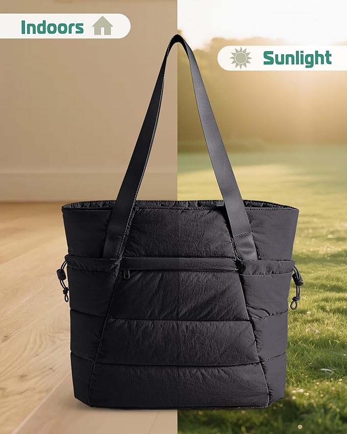 Puffer Tote Bag for Women, Lightweight Tote Bag for Work and School, Black