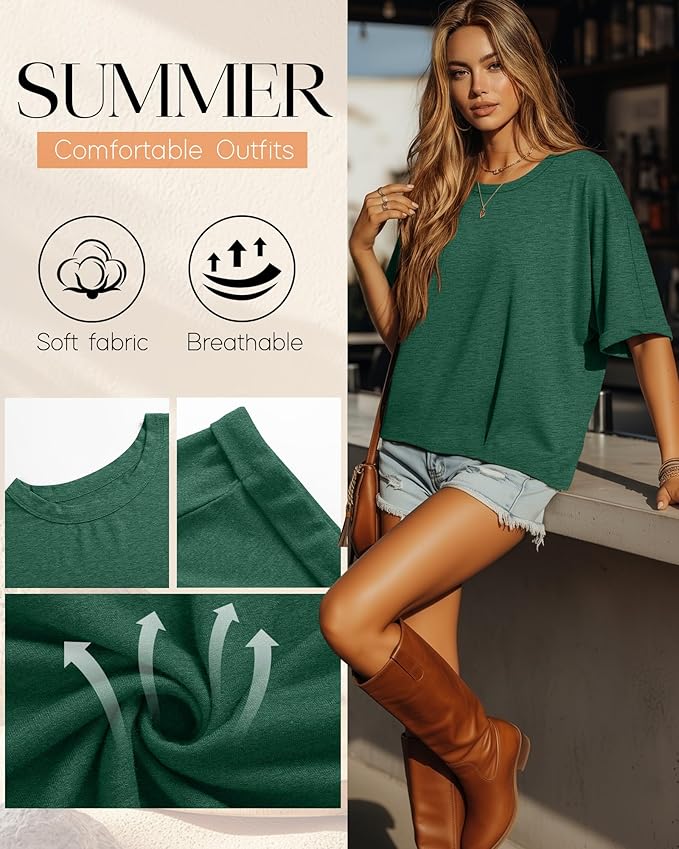 Riyiper 3 Pack Women's Oversized T-Shirt Half Sleeve Summer Tees Casual Loose Fit Crew Neck Basic Tops