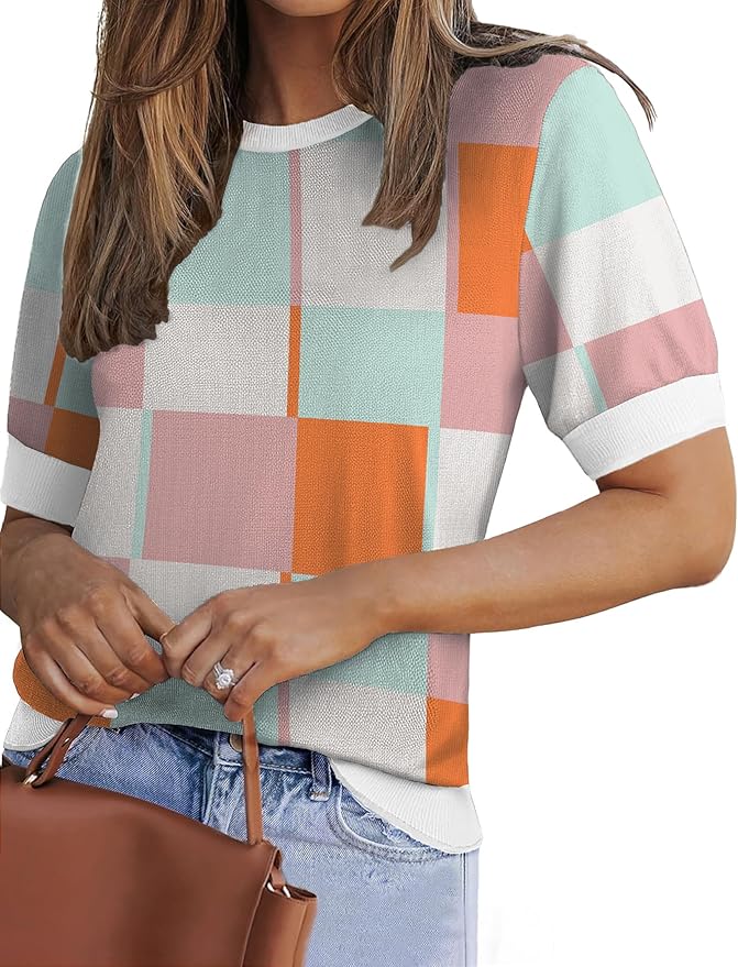 Zeagoo Women Short Sleeve Sweater Summer Crew Neck Dressy Casual Soft Knit Pullover Tops Trendy