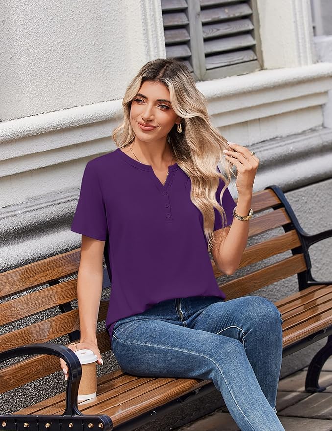 Zeagoo Womens Summer Tops V Neck Short Sleeve Shirts Dressy Casual Blouse Spring Vacation Tshirts Clothes