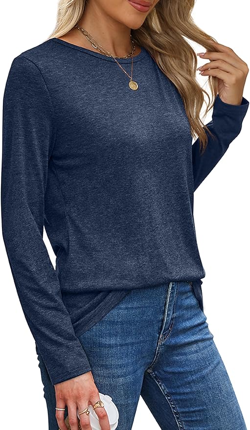XIEERDUO Long Sleeve Shirts for Women Casual Crew Neck Basic Fall Tops Loose Fit Comfy