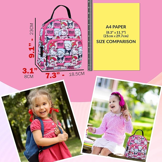 Get Trend Hello Kitty Mini Backpack for Kids Girls 9x7” Travel Bag Kawaii Bag for Daycare Trips Vacation Fashion Gifts for Girls (Pink Hello Kitty)