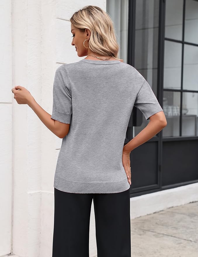 Zeagoo Women's Short Sleeve Sweater 2026 Spring Summer Tops Lightweight Casual V Neck Sweaters Dressy Work Blouses Clothes