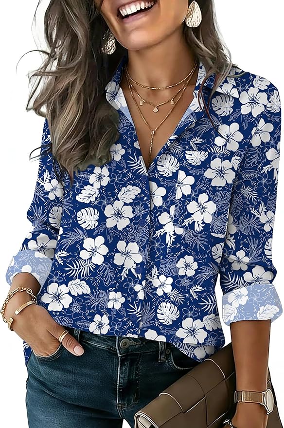 HOTOUCH Button Down Shirts for Women Long Sleeve Blouse Dressy Casual Business Work Tops with Pocket
