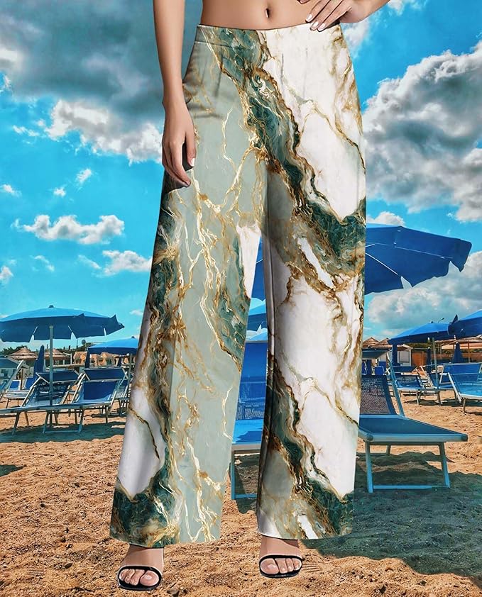 Womens Boho Pants Casual Oversize High Waisted Wide Leg Trousers Pattern Printed Ourdoors Pant for 2025 Summer
