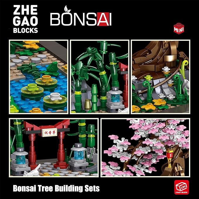 Acyland Bonsai Tree Building Sets，Japanese Style Cherry Blossom Tree Mini Building Blocks(1101PCS), Including Garden, Plants，Animal，Pond，Meaningful Gift for 6 7 8 9 10+ Kids and Adults…