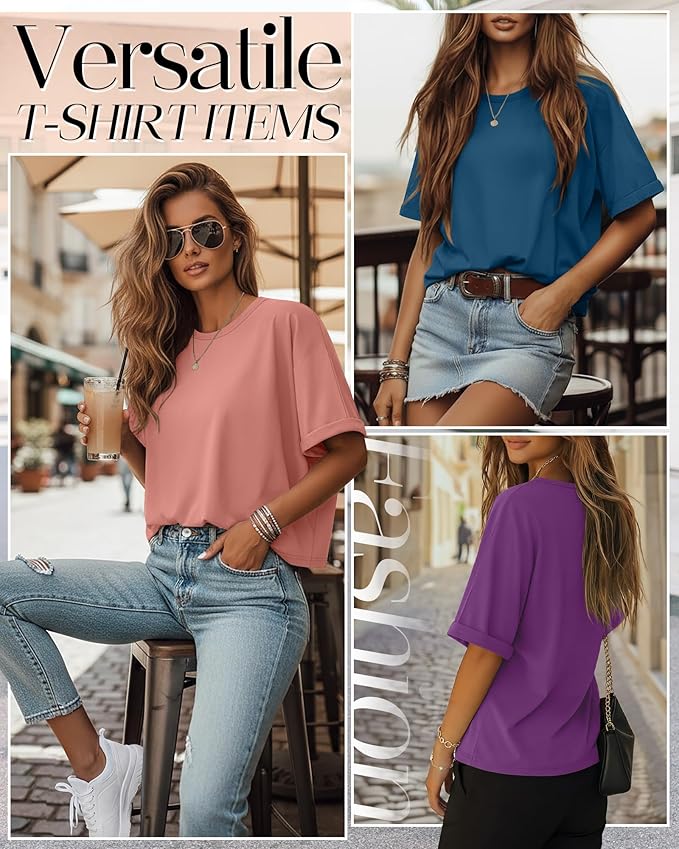 Riyiper 3 Pack Women's Oversized T-Shirt Half Sleeve Summer Tees Casual Loose Fit Crew Neck Basic Tops