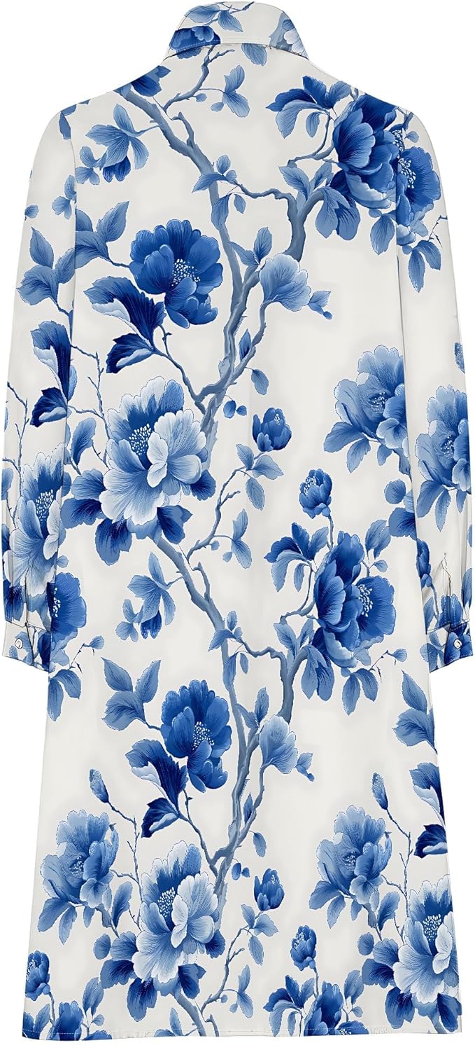 Shirt Dresses for Women 2025 Summer Long Sleeve Casual Plus Size Floral Printed Beach Vacation Dress with Pockets