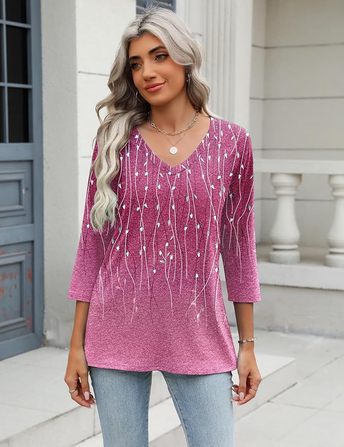 Zeagoo 3/4 Length Sleeve Womens Tops Casual V Neck Shirts Soft Basic Tees Business Work Blouses