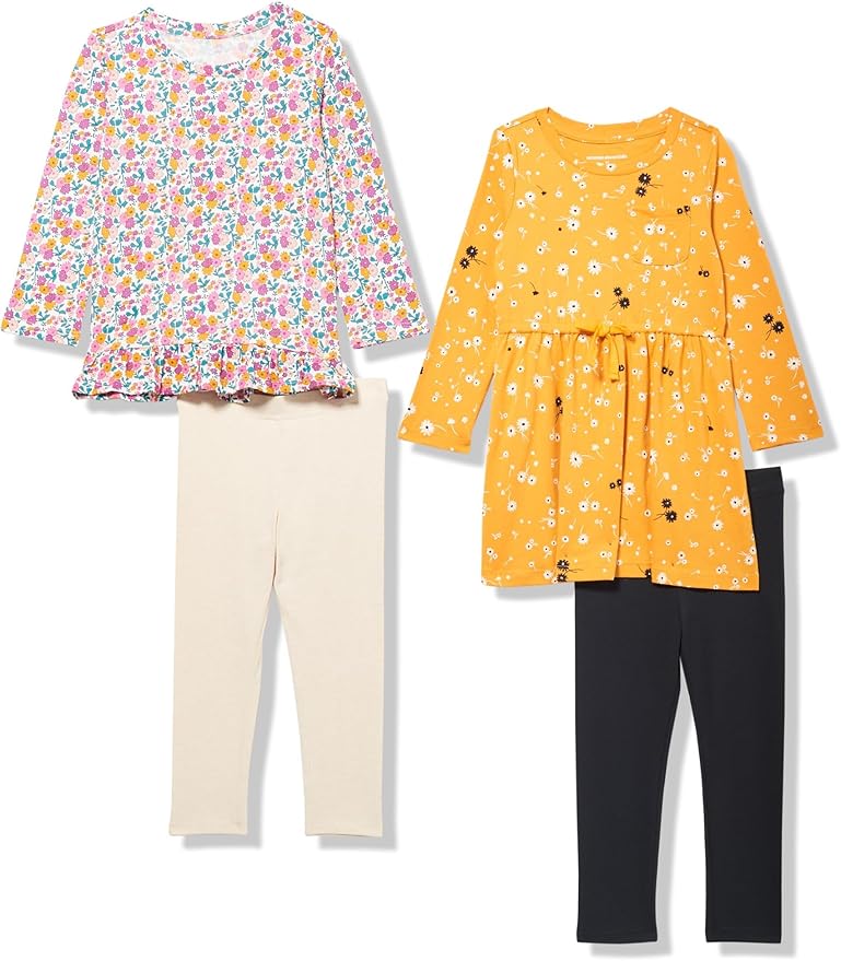 Amazon Essentials Girls and Toddlers' Long-Sleeve Outfit Set, Pack of 4