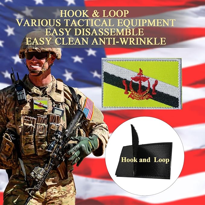 EmWoot 2PCS Brunei Flag Patch Embroidered Morale Patch Military Tactical Patches Hook and Loop
