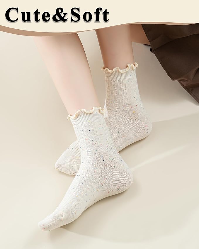 Mcool Mary Women's Ruffle Socks,Crew Cotton Sock,Over Ankle,Casual Frilly Cute Knit Lettuce Trim Dress Socks 6 Pack