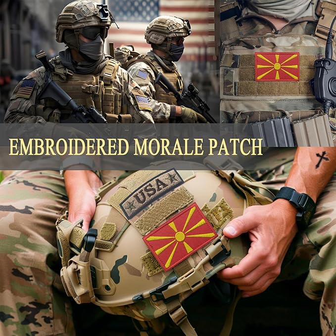 EmWoot 2PCS North Macedonia Flag Patch Embroidered Morale Patch Military Tactical Patches Hook and Loop