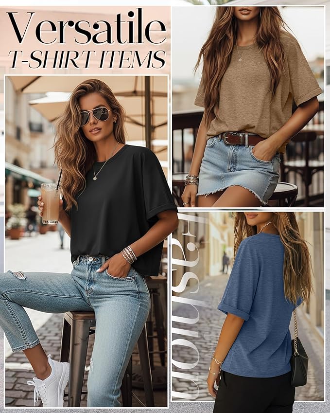 Riyiper 3 Pack Women's Oversized T-Shirt Half Sleeve Summer Tees Casual Loose Fit Crew Neck Basic Tops