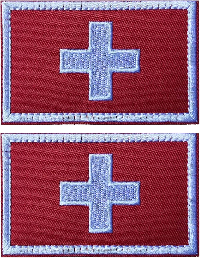 EmWoot 2PCS Swiss Flag Patch Embroidered Morale Patch Military Tactical Patches Hook and Loop(01)