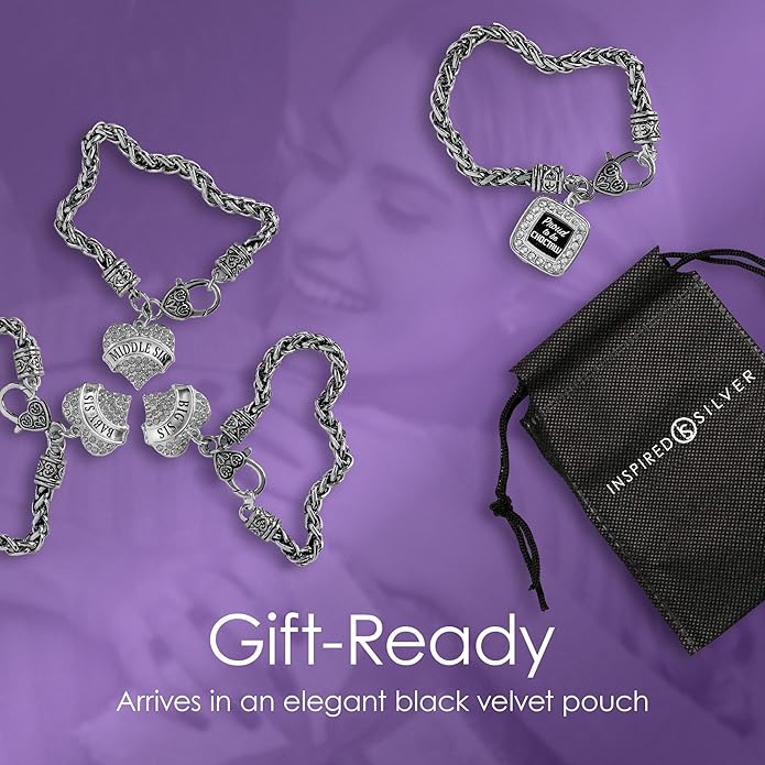 Inspired Silver - Silver Pave Heart Charm Bracelet with Cubic Zirconia Jewelry