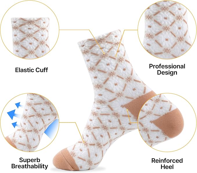 Kikiya Women's Cotton Crew Socks - Cute Flower Graphic Polka Dot Striped Heart Patterned - Ladies Girls Casual Socks Size 6-8