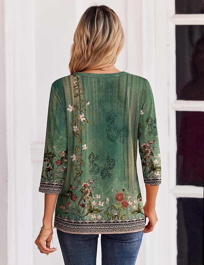Zeagoo 3/4 Length Sleeve Womens Tops Casual Dressy Summer Blouses Buisness Work Spring Tee Shirts