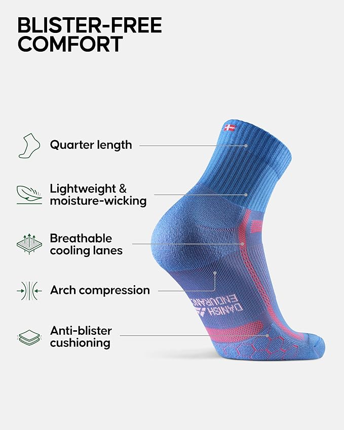 DANISH ENDURANCE Ultra-Comfort Quarter Running Socks, Performance Socks, Men & Women - 3 or 5 Pack