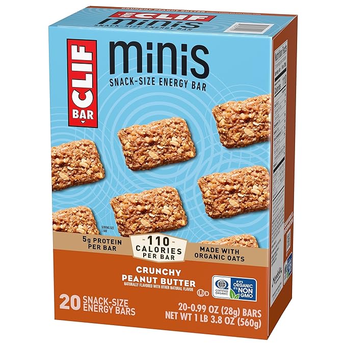 CLIF BAR Minis - Crunchy Peanut Butter - Made with Organic Oats - 5g Protein - Non-GMO - Plant Based - Snack-Size Energy Bars - 0.99 oz. (20 Pack)