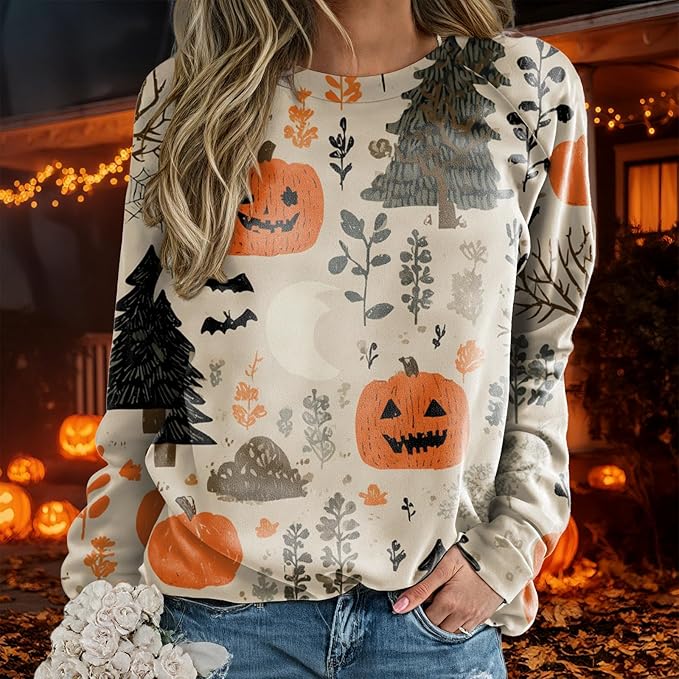 domirica Halloween Sweatshirt For Women Long Sleeve Crew Neck Sweatshirts Fall Halloween Costumes For Holiday Party 2025