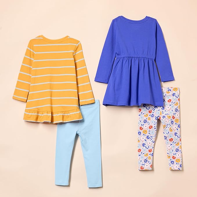 Amazon Essentials Girls and Toddlers' Long-Sleeve Outfit Set, Pack of 4