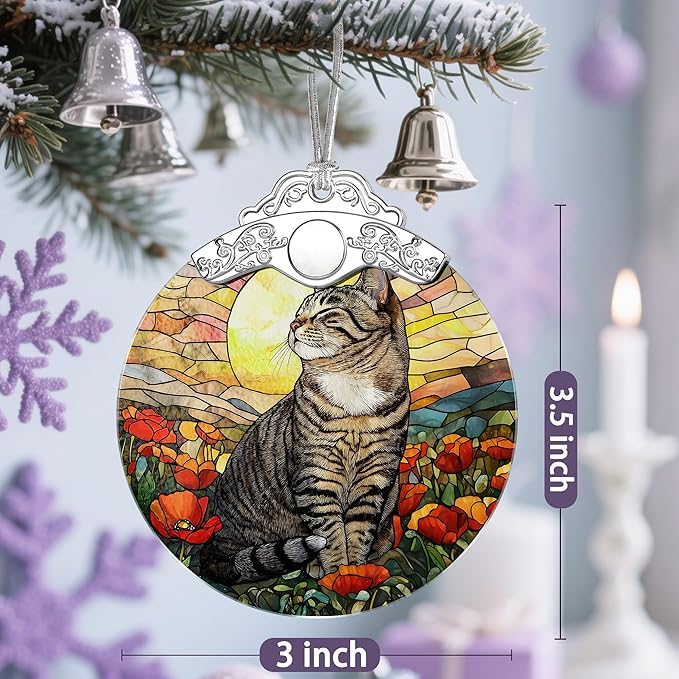 Stained Glass Ornament, Christmas Ornaments, Christmas Decorations for Tree, Holiday Ornament, Gifts for Cat Lovers, Holiday Party Gifts, Gift Ideas & Xmas Gift - Cat
