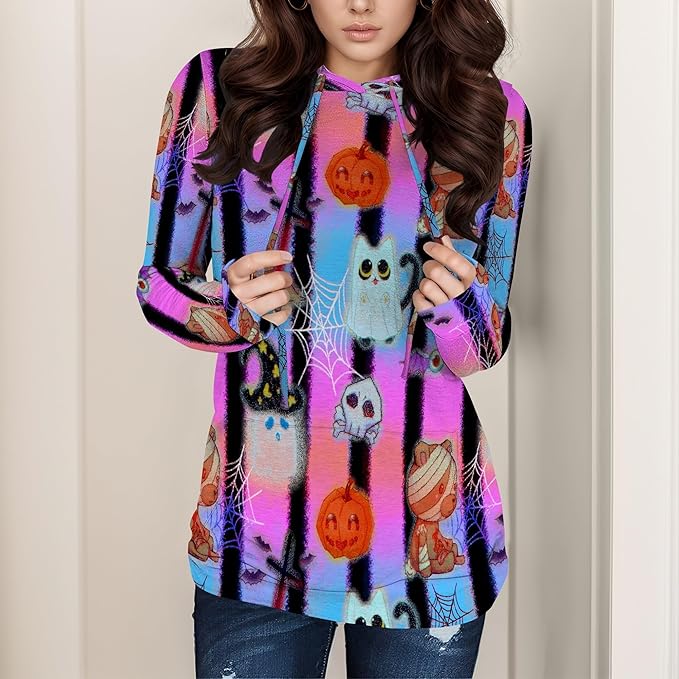 domirica Halloween Sweatshirts For Women Long Sleeve Spooky Graphic Sweatshirts Pumpkin Pullover Halloween Party Club Wear