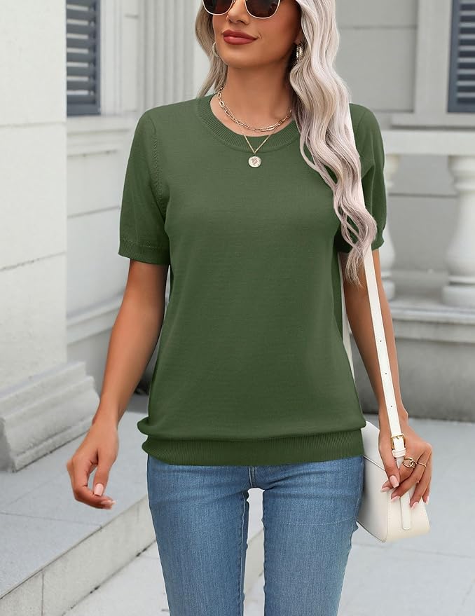 Zeagoo Womens Summer Short Sleeve Tops Crew Neck Lightweight Pullover Sweaters Loose Dressy Casual Blouse Basic Clothes