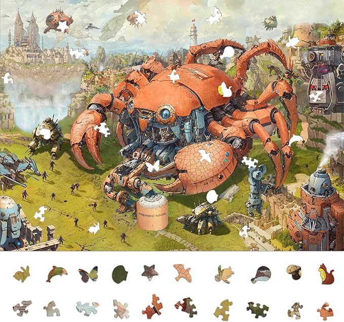 Puzzles for Adults 1000 Pieces: Steampunk Art Puzzle, Brain Challenging Unique Shaped Jigsaw Puzzle for Game Night, Family, Friends, Size 26.6 x 19.2