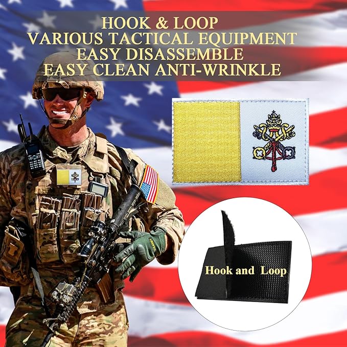 EmWoot 2PCS Vatican Flag Patch Embroidered Morale Patch Military Tactical Patches Hook and Loop