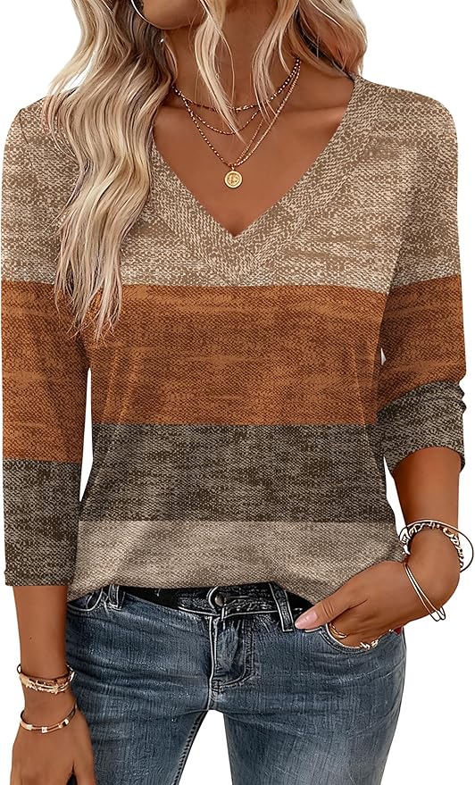 Zeagoo 3/4 Length Sleeve Womens Tops V Neck Shirt Dressy Casual Blouse Basic Tshirts 2026 Fashion Clothing S-2XL