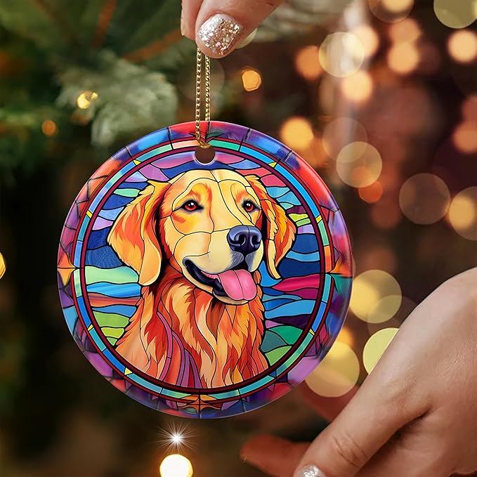 Jocidea Golden Retriever Ornament Christmas, 2.8" Ceramic Christmas Decoration, Dog Christmas Tree Ornament, Holiday Ornament Gift, Golden Retriever Themed Gifts, Christmas Keepsake Ideas