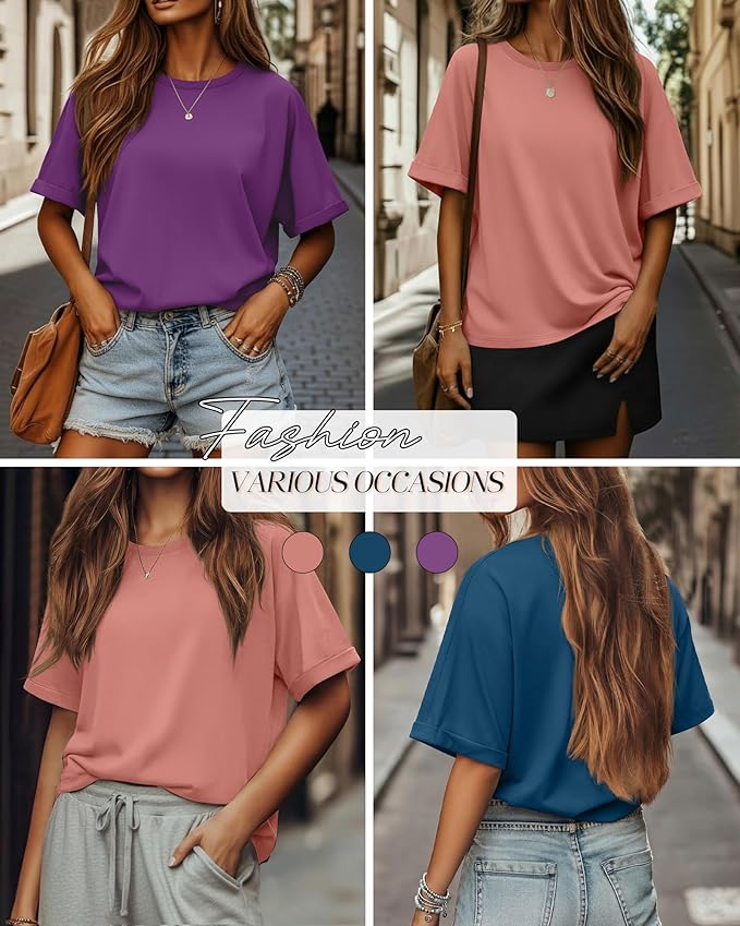 Riyiper 3 Pack Women's Oversized T-Shirt Half Sleeve Summer Tees Casual Loose Fit Crew Neck Basic Tops
