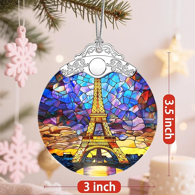 Christmas Ornaments: Stained Glass Ornament, Christmas Tree Ornament, Hanging Ornaments for Home Decor & Xmas Tree Decorations – Exquisite Holiday Decor, Gifts & Holiday Present - Eiffel Tower