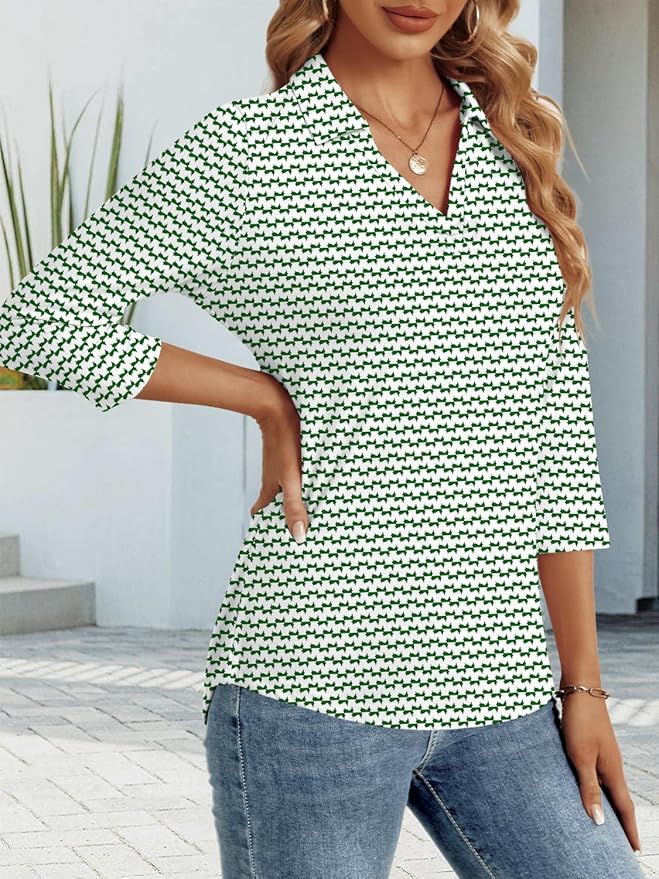 3/4 Length Sleeve Womens Tops Dressy Casual V Neck Polo Shirts Business Work Blouses 2025 Trendy Tunic Top